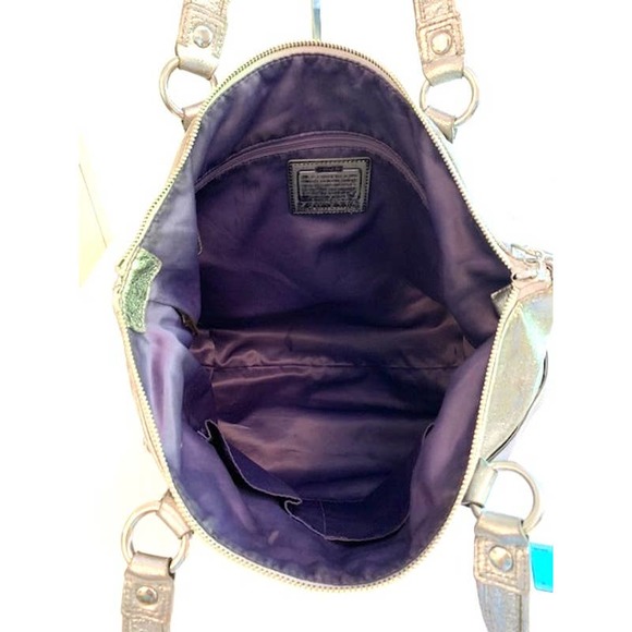 Coach Poppy Silver Pleated Metallic Leather Glam Tote Large - Picture 9 of 14